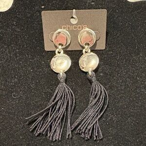 Chico's Silver Disc Earrings with Charcoal Tassels